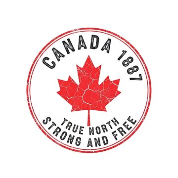 A vintage canada stamp with a red maple leaf and the words canada 1887