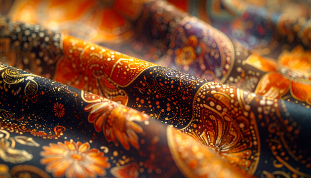 Close up of ornate textile with paisley pattern and rich colors
