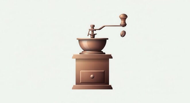 Vintage manual coffee grinder illustration with a single bean ready for fresh brewing experience