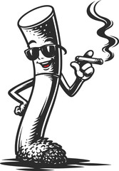 Fototapeta premium Cool Smoking Cigarette Mascot Cartoon Vector Illustration with Sunglasses and Attitude.