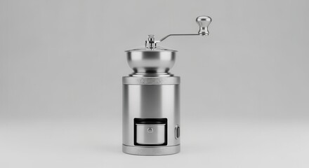 Obraz premium Contemporary manual coffee grinder crafted from polished stainless steel, ready for brewing fresh