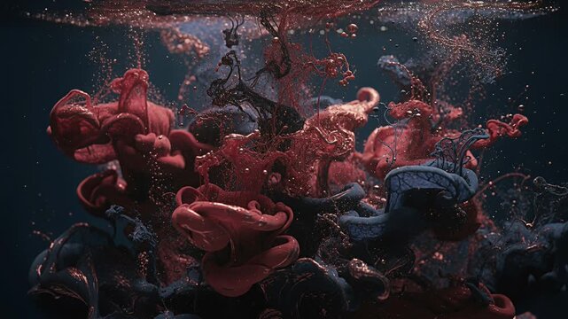 ink in water abstract red swirls underwater bubbles color splash