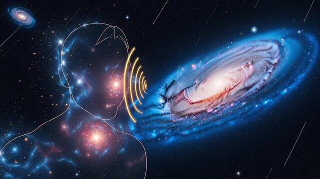 human mind transmitting thoughts to galaxy, cosmic connection