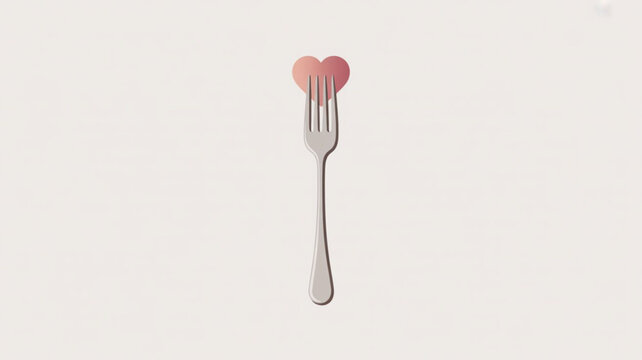 A silver fork holds a pink heart shaped candy on a plain background symbolizing love and romance in a simple yet elegant setting