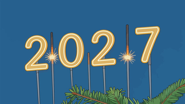 2027 Festive Celebration with Sparklers and Greenery
