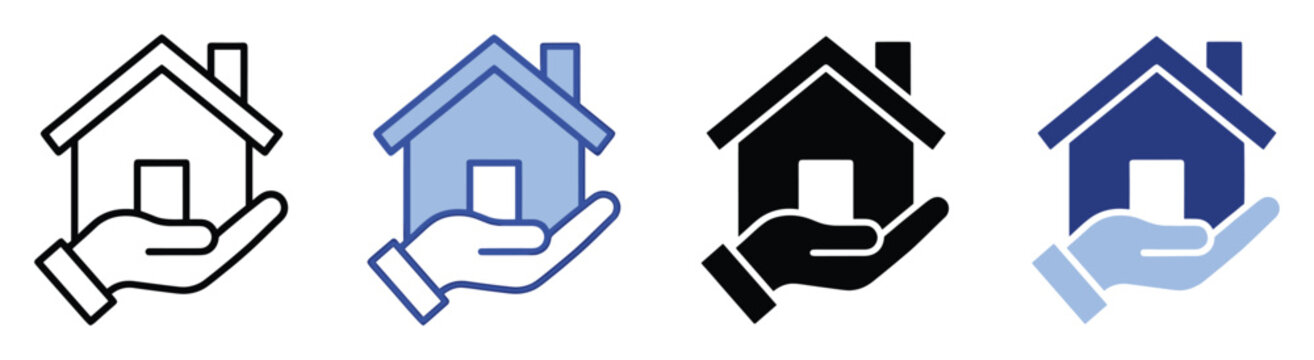 Conceptual graphic of a small house resting on an open human hand signifying real estate investment mortgage application property acquisition and housing stability solutions