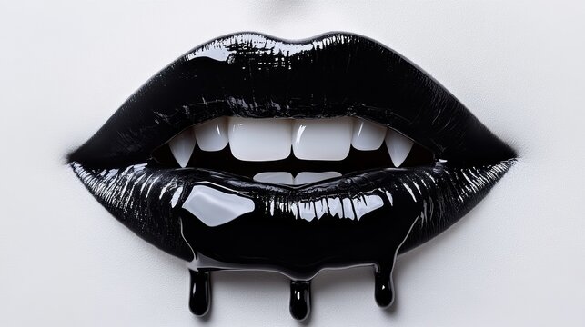 Sexy Vampire Woman lips with blood,Dripping blood on mouth, witches or beast creatures,female lips with fangs,horror holiday monsters,Vampire makeup Fashion Art design,Halloween banner background.