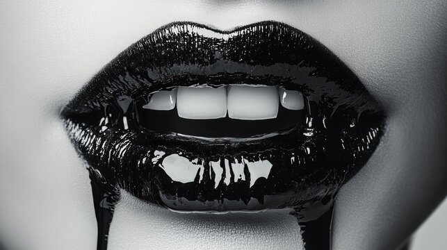 Sexy Vampire Woman lips with blood,Dripping blood on mouth, witches or beast creatures,female lips with fangs,horror holiday monsters,Vampire makeup Fashion Art design,Halloween banner background.