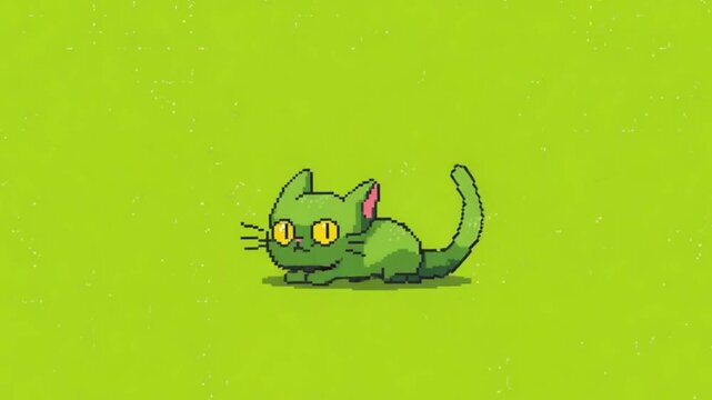 3D Cartoon Cat Lying Down on Green Screen Animation