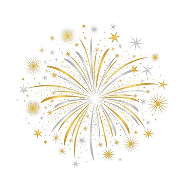 A gold and silver firework exploding in the night sky with stars