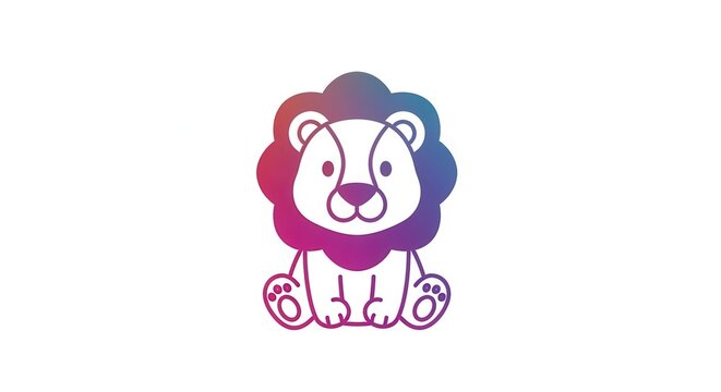 Adorable gradient colored cartoon lion illustration with a friendly expression sitting gracefully