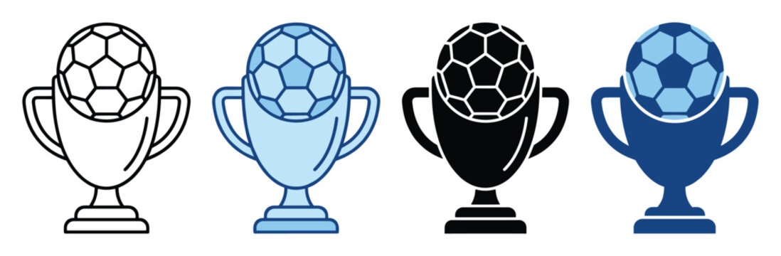 Dynamic football trophy icon set representing championship success and athletic victory perfect for sports applications competition branding and award ceremony graphics