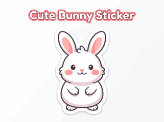 Obraz premium Adorable White Bunny Sticker Design, Featuring a Kawaii-Style Rabbit with Pink Cheeks and Floppy Ears, Perfect for Personalizing Belongings