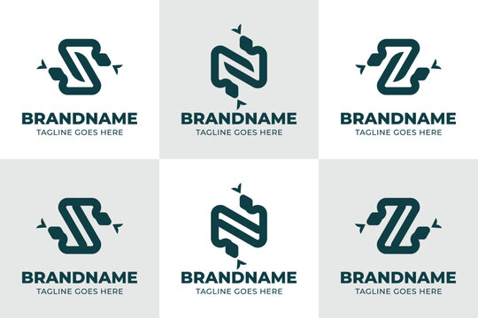 Letter S N Z Snake Modern Logo Set, symbolizing transformation, agility, and powerful instinct