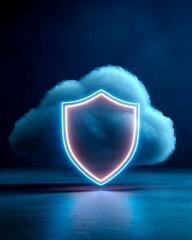 Fototapeta premium glowing digital shield surrounding cloud data storage, cybersecurity protection concept,