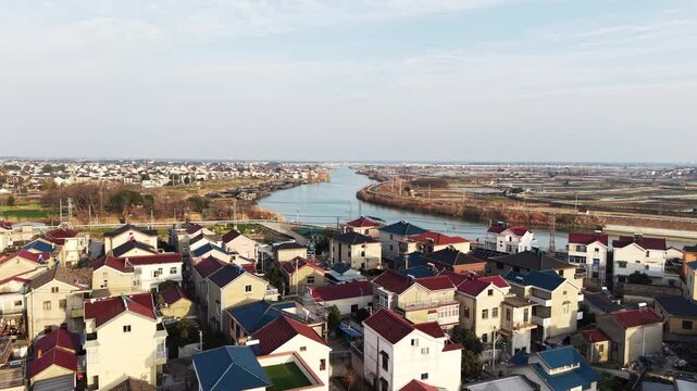 aerial view of coutryside in winter