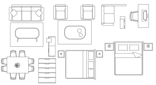 Top down view of a house floor plan with furniture layout.