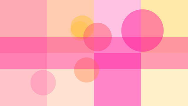 Vibrant pink and yellow geometric abstract background with intersecting lines and circles