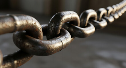 Fototapeta premium A close-up view of a rusty metal chain with a broken link