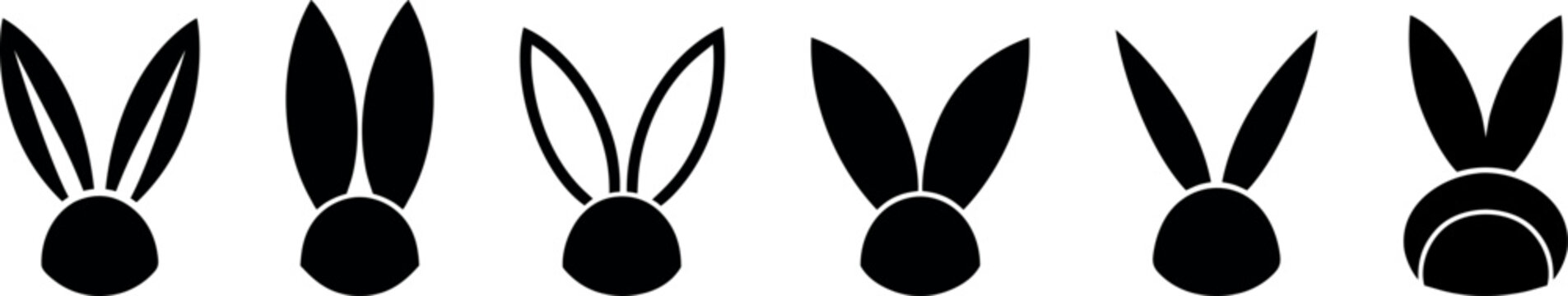 Black rabbit ears icons in different positions on white background