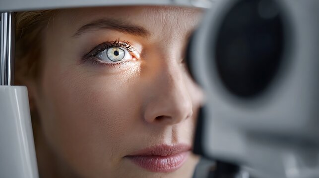 retinal imaging process with fundus camera device, patient positioned with chin rest