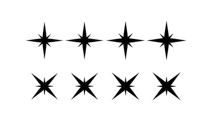 Obraz premium Eight black starburst shapes arranged in two rows on white background with starburst