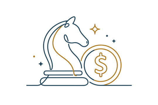 Continuous Line Art Illustration of a Chess Knight and Dollar Coin Symbolizing Strategic Investment, Financial Planning, Business Strategy, Wealth Management, and Smart Money Moves in Minimalist Style