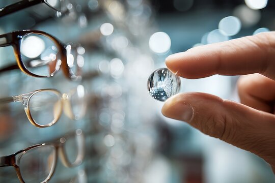 optician showing different lenses in front of patient eye for clarity comparison,