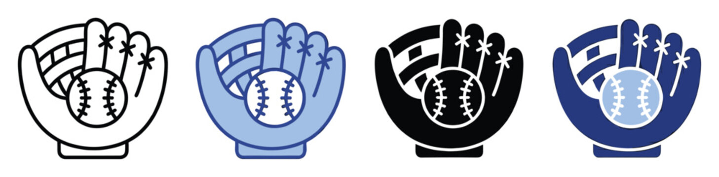 Dynamic baseball glove and ball icon collection providing versatile graphics for athletic equipment, team branding, and engaging digital sports event applications.