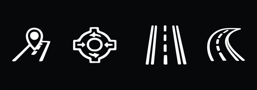 Road and highway icons set, curved and straight street elements collection