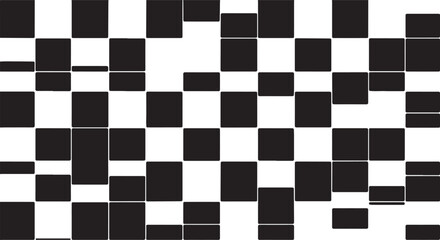 Obraz premium An abstract digital pattern featuring a grid of black and white squares and rectangles with slight irregular shifts, creating a modern, minimalist checkerboard effect.