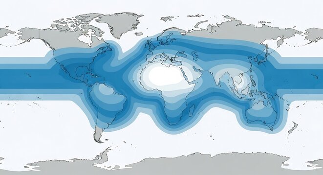 Global Ocean Currents Map Visualizing Water Movement Around the World.