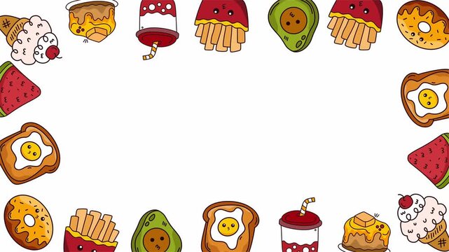 cute breakfast food and fruit border around a blank space