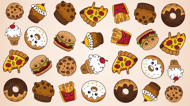 seamless pattern of sweet treats cookies and fast food snacks