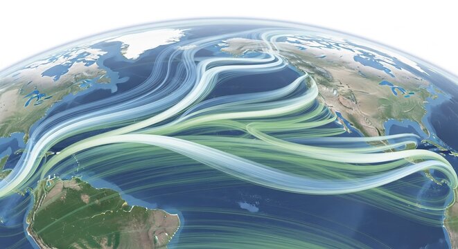 Global Weather Patterns and Atmospheric Currents Visualized Over Earth.
