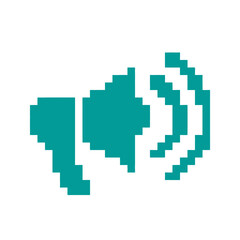 Fototapeta premium A vibrant teal icon megaphone emits sound waves in a pixelated style