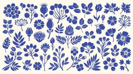 Blue and white floral pattern inspired by traditional polish folk art © Yolanda