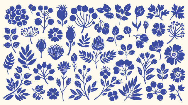 Blue and white floral pattern inspired by traditional polish folk art