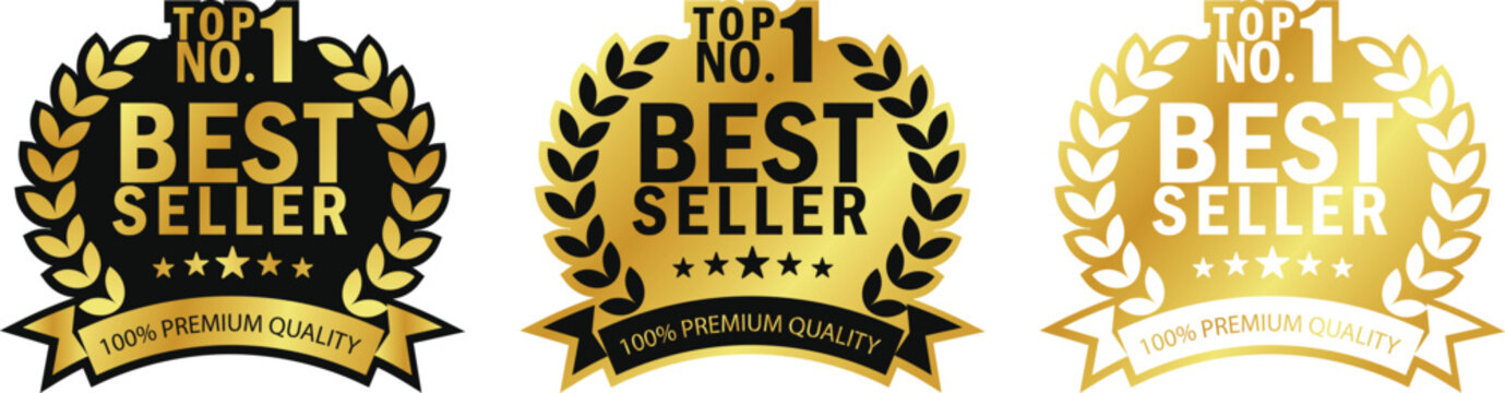 Number 1 Gold Rated and Best Selling Award Badge with Laurel Leaf