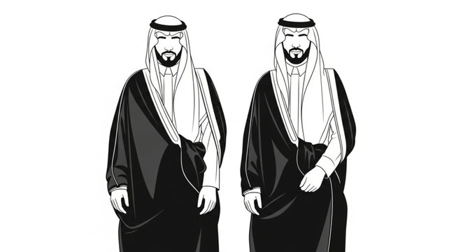 Two men in traditional Arab attire, standing side by side.