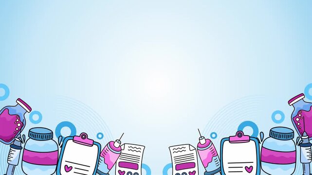 cute medical and healthcare elements border on blue background gradient