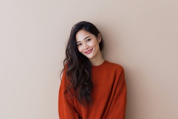 Fototapeta premium young asian woman smiling confidently standing casually lifestyle fashion portrait