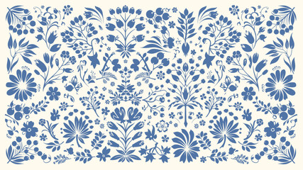 Blue and white floral pattern inspired by traditional polish folk art © Yolanda