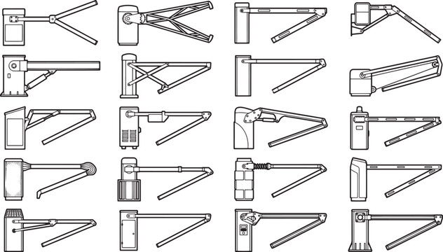Collection of illustrations of various security barriers, showcasing diverse designs, functionality and robustness. These barriers stand as sentinels of controlled access. 