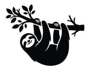 Obraz premium Hanging Sloth On Tree Branch Shape Icon Silhouette Vector black design on a white background