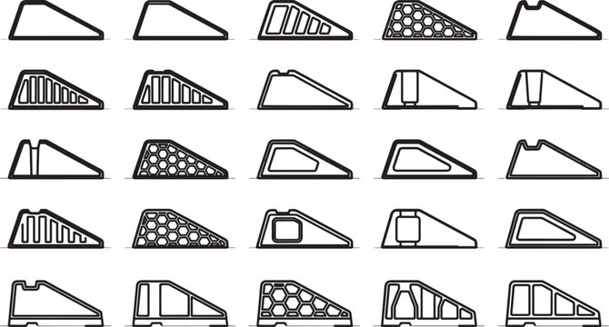 Collection of meticulously crafted track starting blocks, presenting a diverse array of designs in monochrome. Each block exemplifies precision, ready for athletic endeavor.