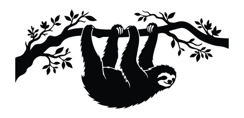 Obraz premium Sloth Hanging Upside Down Shape Icon Silhouette Vector black design on a white background