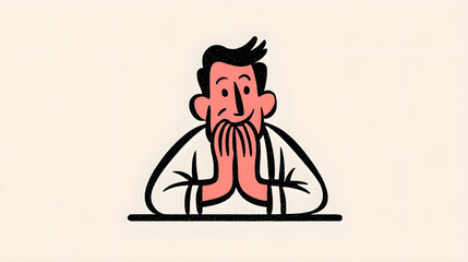 Naklejka premium Man with shocked mood covering face in cartoon illustration style against minimal background with copy space