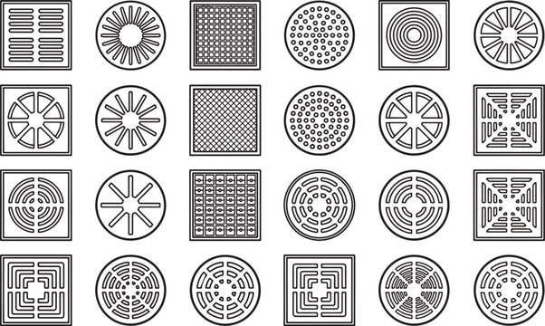 A collection of diverse air vent designs, meticulously crafted with geometric precision, each embodying a unique blend of functionality and modern aesthetics.