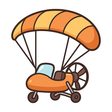 Orange Powered Paraglider Flying Vector Illustration